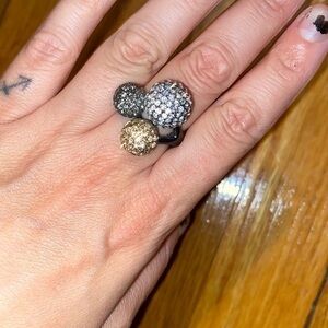 Unique bling adjustable 3 ball ring unsure if materials.